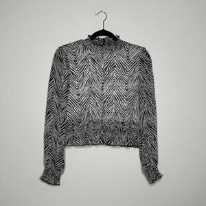 Zebra Print Smocked Mock Neck Blouse - NWT- Francesca's Size M